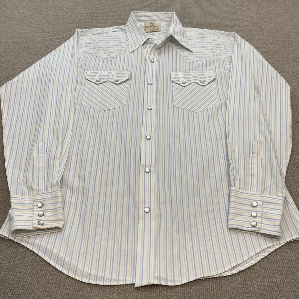 Vintage 80s Dee Cee Brand Shirt Mens Large Stripe Western Pearl Snap USA Made
